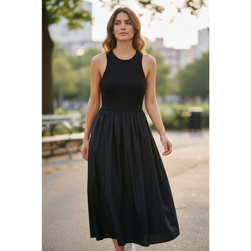 Old Navy Little Black Dress Ballet Style Tank Modest Midi Dress Womens Small